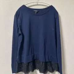 ヴェラウォン レース カットソー 長袖裾レース L 紺 ポリエステル 통근