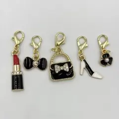 モノトーンガーリー ゴールドチャーム５点セット リボン 花のサムネイル