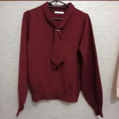 index バーガンディ リボン付きニット