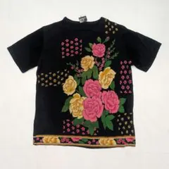 新品　花柄刺繍 半袖カットソー ブラック　伸縮性抜群　レオナールではありませんのサムネイル