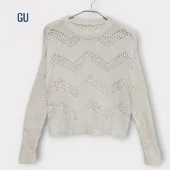 GU ジーユー 【M】ニット セーター 長袖 透かし編み ホワイト