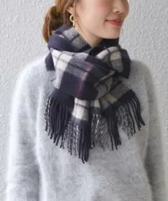 美品 SHIPS シップス カシミヤリバーシブルマフラー チェック柄