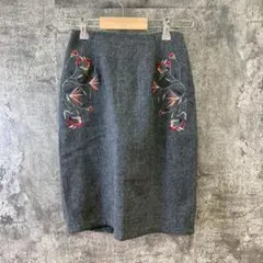 ✨Flourish✨フローリッシュ♡タイトスカート♡刺繍入り♡花柄♡グレー(M)