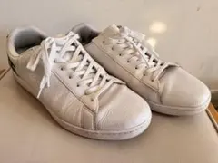 【格安！】ホワイトレザー スニーカー グリーンロゴ　LACOSTE