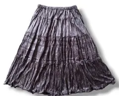 【レディース ギャザースカート 】光沢 綺麗 グレー