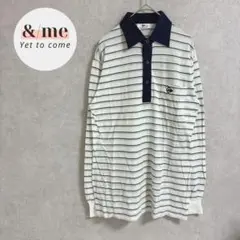 ダンロップ　長袖ポロシャツ　総柄　ボーダー　配色　ロゴ刺繍　マルチカラー　M