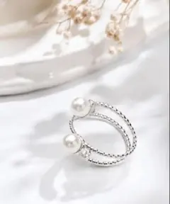 パール装飾 ダブルライン リング　ピンキーリング　小指指輪　可愛い　オシャレのサムネイル