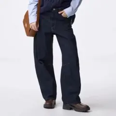 GU バレルレッグジーンズ　ネイビー　XL