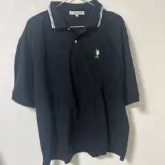黒ポロシャツ ストライプ襟 ポロの馬刺繍
