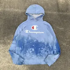 鬼フェード Champion デカロゴパーカー L 褪色 ブルー系 グランジ