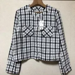 新品未使用　coca チェック柄　ツイードジャケット ノーカラージャケット