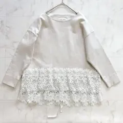 美品／BEARDSLEY ビアズリー 裾レースカットソー フラワー ベージュ