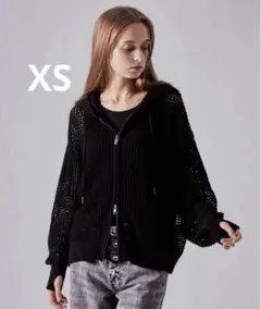 CLEL 透かし編み メッシュジップパーカー ブラック XS