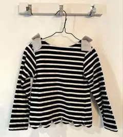 petit main ボーダー スカラップ 肩リボン 長袖カットソー 120