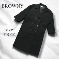 【BROWNY】 ダブルブレストロングコート サイズFREE ブラック