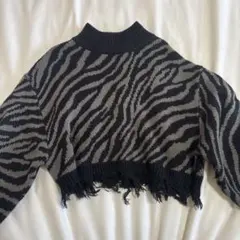 one way ゼブラ柄 クロップドニットセーター