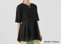 プラステ　コットンブレンドシアーペプラムブラウス　M