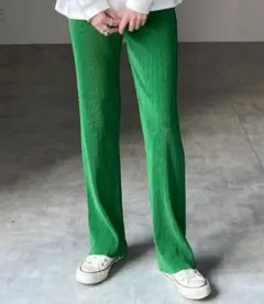 ◆セルフカット可◆プリーツパンツ(グリーン)