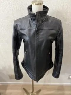 本革ブラックレザースタンドカラージャケット