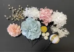 和装髪飾り　結婚式　卒業式　成人式　七五三　髪飾り 水色&ホワイト高級感カ