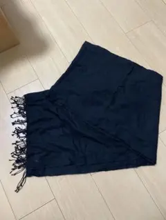 ブラック100%カシミヤ ストール フリンジ付き