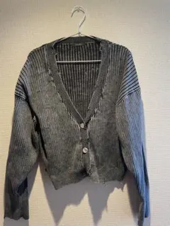 グレー リブ編み クロップドカーディガン