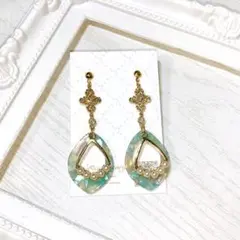 3点目半額❁⃘*.゜パステルカラーのシェル風プレートとパールのピアス