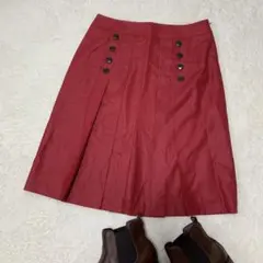 23区　プリーツフレアスカート ワインレッド　赤　【L〜 L L】