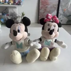 ミッキー＆ミニー ぬいぐるみバッジ　ストラップ付き　なかよしクラブ 2個セット