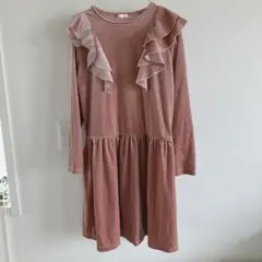 GU 140cm ピンク ベロアワンピース フリル 女の子