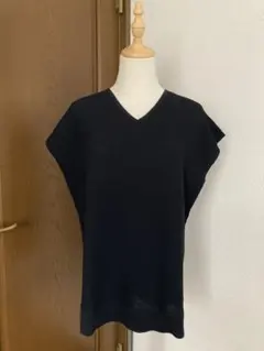 【未使用】 PLST Vネック サマーニット フレンチスリーブ 黒のサムネイル
