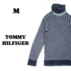 トミーフィルフィガー　タートルネックセーター　グレー✕黒系　M