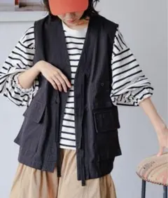 niko and... C-1風ストリングベスト　ジレ　ブラック　フリーサイズ