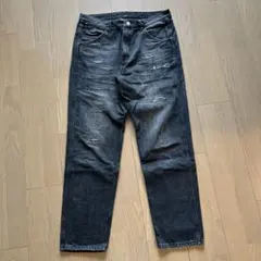 BEAMS ダメージ加工ダークグレー ストレートジーンズ デニム