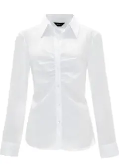 長袖シャツ 襟付き ブラウス  ギャザー レディース