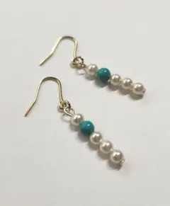 【186】小粒パールピアス(ターコイズ)