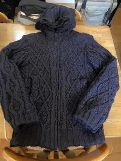 デカサイ　BLUE BLUE フード付きケーブルニットセーター サイズ3
