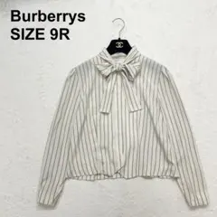 バーバリー ボウタイブラウス シルク100% ストライプ 高級感 上品（345）のサムネイル