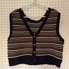 ニットベスト　紺色　柄