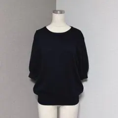 テチチ　袖ラメ　半袖　ニット　ブラック