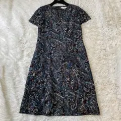 極美品✨SCAPA ペイズリー柄 半袖ワンピース 麻100% 大きいサイズ