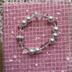 天然石水晶とパールのビーズブレスレット