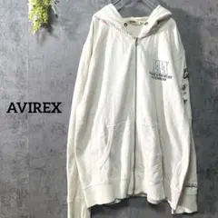 アヴィレックス　パーカー　ジップパーカー　フーディ　ロゴプリント　白　2XL