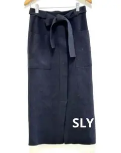 SLY　スライ　リブニットロングスカート　ブラック　裾前スリット　Sサイズ