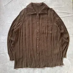 古着 90s 昭和レトロ シワ加工 ポリシャツ ブラウン