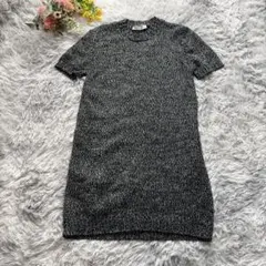 ザラ　ツイストヤーンワンピース　【L】　ブラック　ウール混　ひざ丈　半袖　ニット