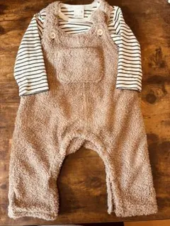 プティマイン くまちゃん　サロペット　ボア　もこもこくまサロペセット　80サイズ