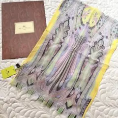 Etro エトロ カルカッタ ピンク＆ブルー＆グレー＆黄 シルクウール