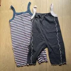 ロンパース2点セット 90サイズ ストライプ・グレー