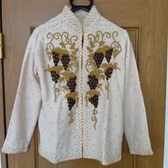 金色ビーズ刺繍 アンゴラ　長袖カーディガン　ジャケット　香港製